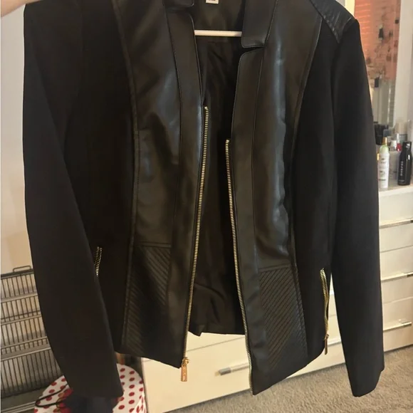 Kenneth Cole Black Leather Jacket with Gold Zippers - Picture 2 of 3